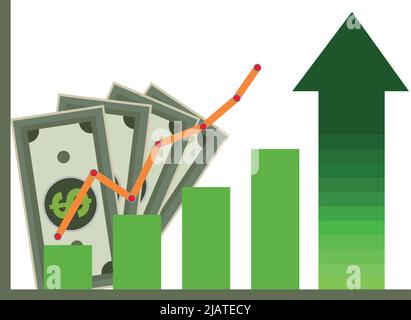 Wertdiagramm und Geldmarktwert-Symbol erhöhen. Auf weißem Hintergrund Stock Vektor