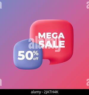Sprechblase mit Mega-Verkaufstext. 3D Vektorgrafik für Werbung im minimalistischen Stil Stock Vektor