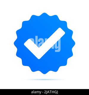 Verifikations-Kontrollpunkt blaues Kreis-Sternevektor-Symbol, isoliert auf weißem Hintergrund. Stock Vektor