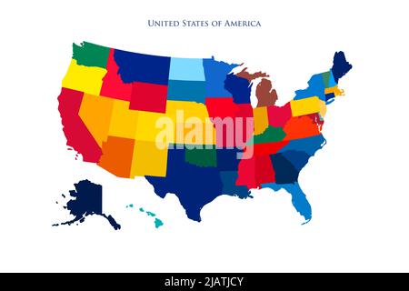 Vereinigte Staaten von Amerika Bunte Karte mit Staaten und Grenzen Illustration Stockfoto