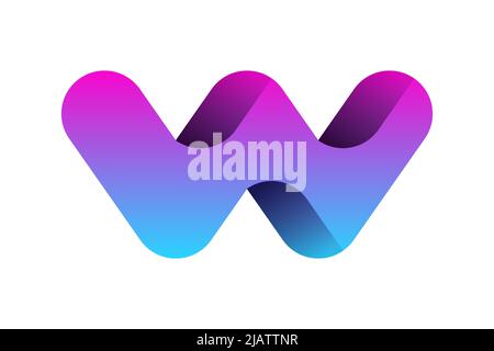 Moderne W-Logo-Vorlage. Hellblau-rosa Farbverlauf Buchstabe W. Double-U farbenfrohes Design-Element. 3D Effekt mit Schatten. Abgerundetes trendiges Firmenmonogramm Stock Vektor