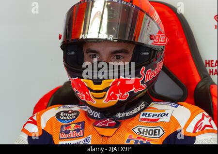 Mgello Circuit, Scaperia, Italien. 29.. Mai 2022 MotoGP Grand Prix von Italien Marc Marquez/Repsol Honda Team in der Box Stockfoto