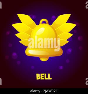 Goldene Glocke mit Flügeln, Benachrichtigungssymbol für das Spiel Stock Vektor