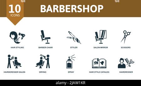 Symbol für Barbershop-Set. Editierbare Symbole Barbershop Thema wie Haar-Styling, Styler, Schere und mehr. Stock Vektor