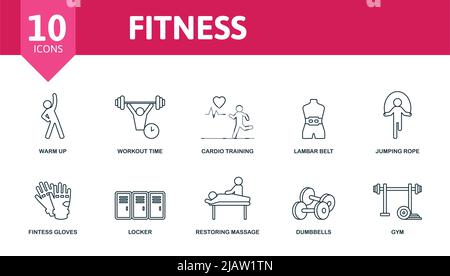 Symbol für das Fitness-Set. Editierbare Symbole Fitness-Thema wie Aufwärmen, Cardio-Training, Seilspringen und mehr. Stock Vektor
