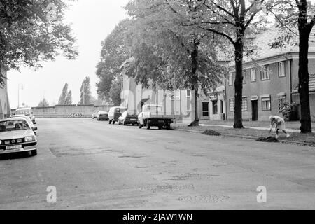 Die DDR-Grenze bei Staaken zwischen Ost- und West-Berlin im Jahr 1989 Stockfoto