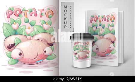 Cartoon-Charakter liebenswert Kartoffel Poster und Merchandising Stock Vektor