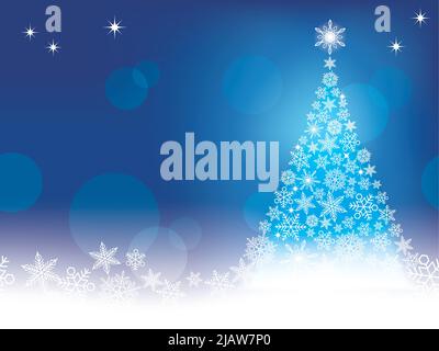 Abstrakt Winter Blau Nahtloser Hintergrund mit Einem Weihnachtsbaum und Schneeflocken, Vektor-Illustration. Horizontal Wiederholbar. Stock Vektor