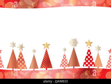 Weihnachtlicher nahtloser Hintergrund mit Weihnachtsbäumen und Textbereich isoliert auf weißem Hintergrund. Vektorgrafik. Stock Vektor