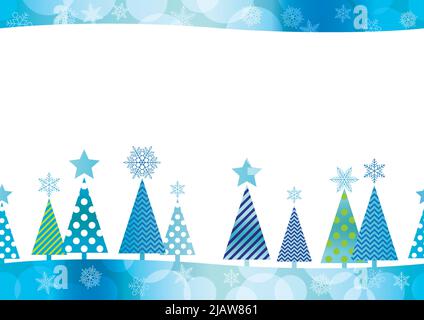 Weihnachtlicher nahtloser Hintergrund mit Weihnachtsbäumen und Textbereich isoliert auf weißem Hintergrund. Vektorgrafik. Stock Vektor