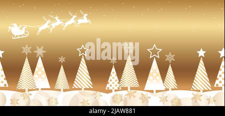Weihnachten Abstrakt Nahtlose Goldwald Hintergrund Illustration Christmass Bäume Und Text Raum. Vektorgrafik. Horizontal Wiederholbar. Stock Vektor