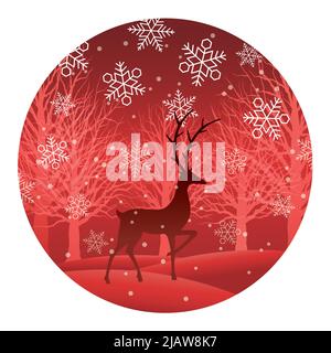 Weihnachtsvektor rund Hintergrund Illustration mit Rentiere im Wald isoliert auf Weißem Hintergrund. Stock Vektor