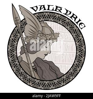 Valkyrie, Illustration zur skandinavischen Mythologie, gezeichnet im Jugendstil Stock Vektor