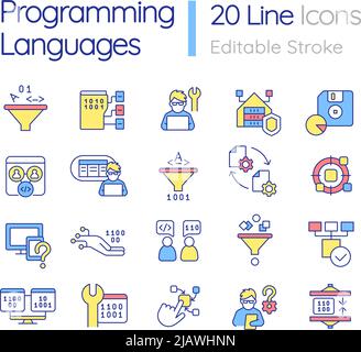 Programmiersprachen RGB-Farbsymbole eingestellt Stock Vektor