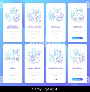 Nutzung der biometrischen Technologie Blue Gradient Onboarding mobile App Screen Set Stock Vektor
