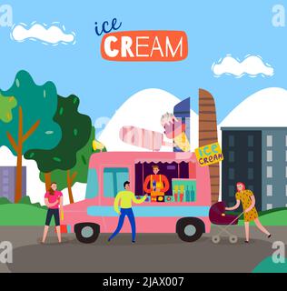 Food Cart mit Eis csrt Symbole flache Vektor-Illustration Stock Vektor