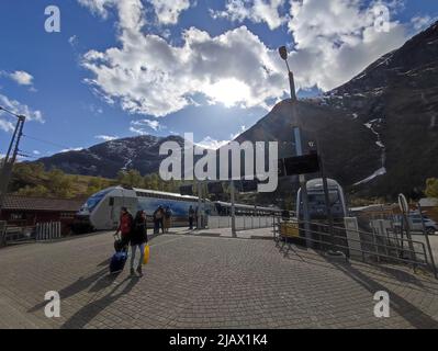 Flam, Norwegen - 30. April 2022: Bahnhof Stockfoto