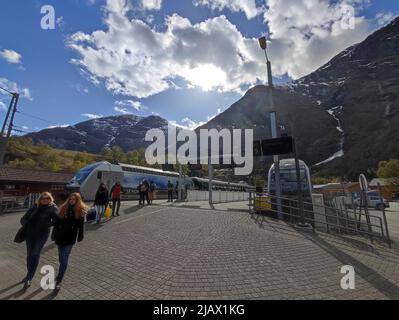 Flam, Norwegen - 30. April 2022: Bahnhof Stockfoto