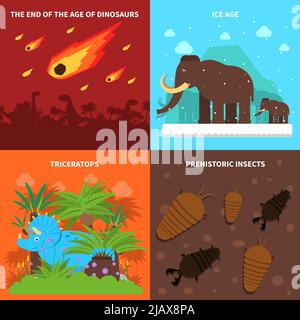 Dinosaurier Design-Konzept mit Eiszeit Tiere flache Symbole isoliert Vektor-Illustration gesetzt Stock Vektor