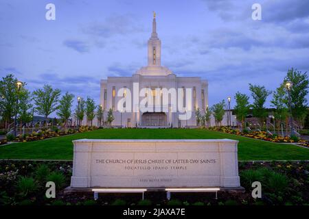 Pocatello Idaho LDS Temple Building Mormon Church of Jesus Christ sakrales religiöses Gebäude Stockfoto