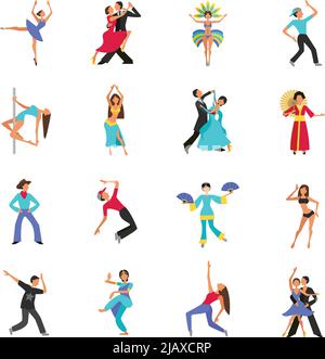 Satz von Farbe flach Symbole mit Figur Menschen tanzen Vektor Illustration Stock Vektor