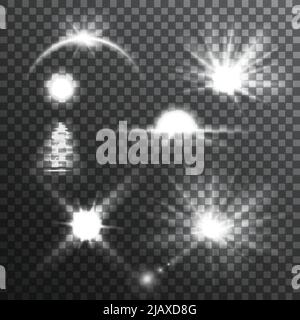 Schwarz-weiß Sonnenaufgang und Sonnenuntergang auf transparentem karierten Hintergrund flache Vektor-Illustration gesetzt Stock Vektor