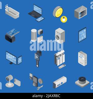Farbiger IIOT Internet of Things isometrischer Symbolsatz für Vektorgrafik zu Hause und im Büro Stock Vektor