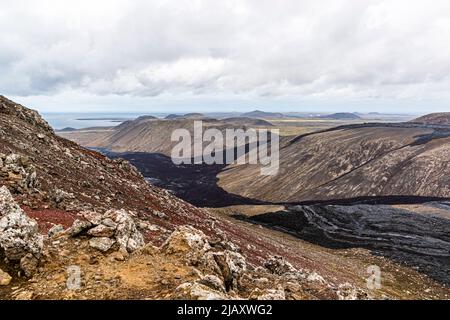 Der Vulkan Geldingadalir südlich von Reykjavik in Island brach 2021 aus Stockfoto