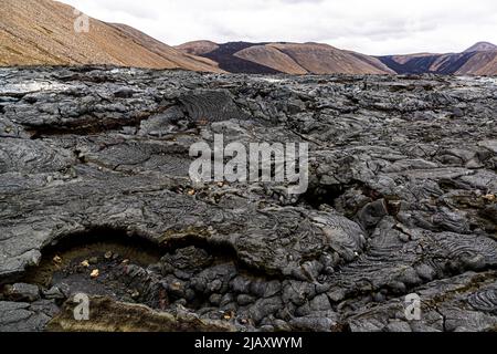 Der Vulkan Geldingadalir südlich von Reykjavik in Island brach 2021 aus Stockfoto