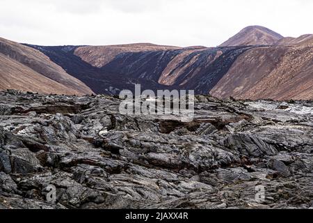 Der Vulkan Geldingadalir südlich von Reykjavik in Island brach 2021 aus Stockfoto