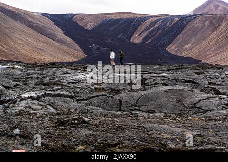 Der Vulkan Geldingadalir südlich von Reykjavik in Island brach 2021 aus Stockfoto