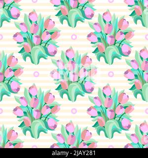 Nahtloses Muster mit einem Bouquet aus Tulpen. Vektor Stock Vektor