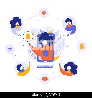 Empfehlungsprogramm, Geschäftspartner Attraction Flat Vector Illustration Stock Vektor