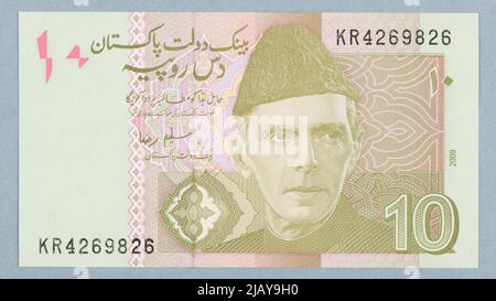 Banknot na 10 Rupien, State Bank of Pakistan, Pakistan, 2009 Pakistan Security Printing Corporation Stockfoto