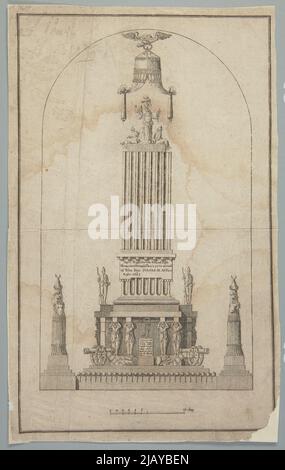 Siegeskolonne Entwurf einer gelegentlichen Dekoration der akademischen Kirche in Vilnius im Jahre 1783; Abbildung aus dem Druck: Erinnerung an den Kriegssieg bei Wien von Jan III. König von Polen über die Türken (nach Johannes dem Täufer Knakfus). Knackfuss, Johann Baptist (17.. 1794), unbekannt Stockfoto