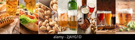 Set aus leckerem Bier mit leckeren Snacks Stockfoto
