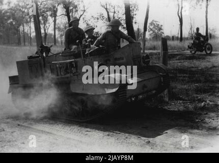 Bren-Waffenträger bei A.I.F.-Manövern auf einer Kampfstation in Australien im Einsatz. 22. Oktober 1942. Stockfoto