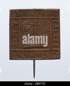 Gedenkabzeichen der Zeremonie der Opferung des Denkmals auf dem Friedhof in Bydlin in 1916 Legionären, die in der Schlacht von Krzywopłoty getötet wurden. Unbekannt Stockfoto