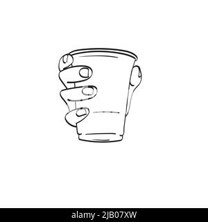 Nahaufnahme Hand hält Glas Illustration Vektor Hand gezeichnet isoliert auf weißem Hintergrund Linie Kunst Stock Vektor