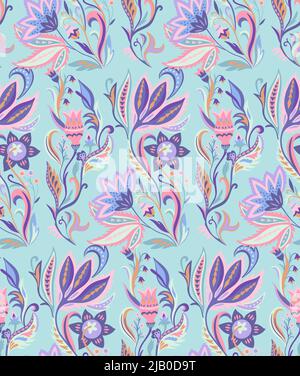 Vintage florale Ornamentmuster im viktorianischen Stil für Dekor, Tapete, Stoffdesign. Pastellfarbene, zarte, skurrile Verzierung Stock Vektor