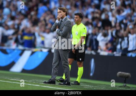 Roberto Mancini Coach (Italien) Während des UEFA Champions League-Spiels zwischen Italien 0-3 Argentinien im Wembley-Stadion am 1. Juni 2022 in London, England. (Foto von Maurizio Borsari/AFLO) Stockfoto