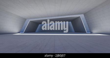 Minimalistischer Innenraum aus Beton. Abstraktes Architekturdesign-Konzept. 3D Rendern Stockfoto