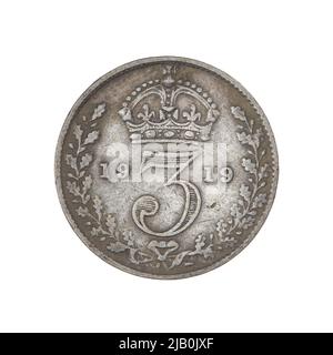 Großbritannien, Jerzy V (1910 1936), 3 Penns, London; 1919 Mint London, Mackennal, Edgar Bertram (1863 1931), Merlen, Jean Baptiste (1769 1850) Stockfoto