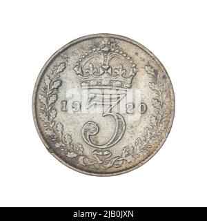 Großbritannien, Jerzy V (1910 1936), 3 Penns, London; 1920 Mint London, Mackennal, Edgar Bertram (1863 1931), Merlen, Jean Baptiste (1769 1850) Stockfoto