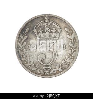 Großbritannien, Jerzy V (1910 1936), 3 Penns, London; 1918 Mint London, Mackennal, Edgar Bertram (1863 1931), Merlen, Jean Baptiste (1769 1850) Stockfoto