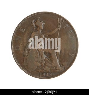 Großbritannien, Jerzy V (1910 1936), 1 Stifte, London; 1914 Mint London, Mackennal, Edgar Bertram (1863 1931) Stockfoto