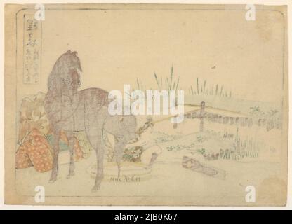 Ein mMan wäscht ein Pferd. Hodogaya, aus der Serie: 53 Haltestellen auf der Autobahn Tokaido/Tokaido gojusan tsugi Katsushika, hokusai (1760 1849) Stockfoto