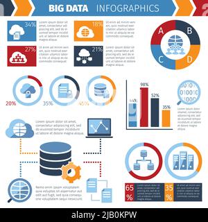 Big Data Austausch und Speicherung komplexer drahtloser Computersysteme Technologie statistische Analyse Infografik Bericht abstrakter Vektor Illustration Stock Vektor