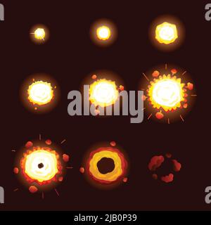 Explosion Prozess mit Explosion Stufen Symbole Cartoon Vektor Illustration gesetzt Stock Vektor