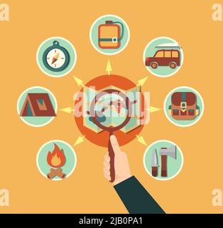 Camping flache Zusammensetzung mit Outdoor-Erholung Symbole Vektor-Illustration Stock Vektor